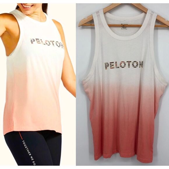 Peloton Tank Top Womens L Ombre Go-To Racer Tank White Pink Cycling - Picture 4 of 8